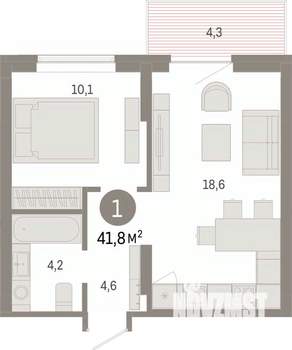1-к квартира, вторичка, 42м2, 6/8 этаж