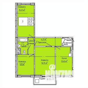 3-к квартира, строящийся дом, 71м2, 7/10 этаж
