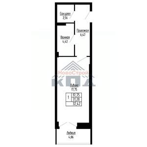 1-к квартира, строящийся дом, 32м2, 15/16 этаж