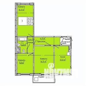 3-к квартира, вторичка, 71м2, 4/10 этаж