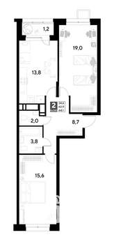 2-к квартира, строящийся дом, 64м2, 4/21 этаж