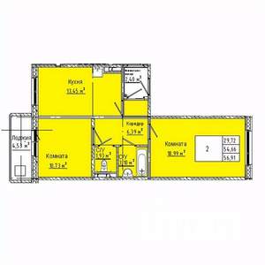 2-к квартира, строящийся дом, 57м2, 4/10 этаж