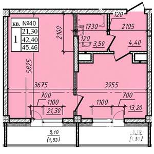 1-к квартира, строящийся дом, 45м2, 1/8 этаж