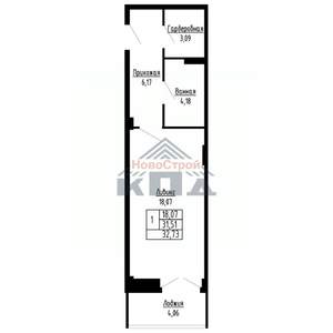 1-к квартира, вторичка, 33м2, 13/16 этаж