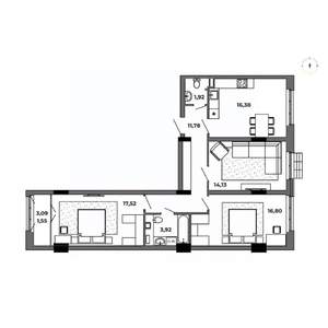3-к квартира, строящийся дом, 84м2, 6/8 этаж