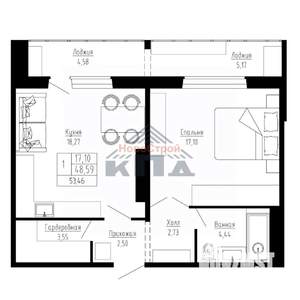 1-к квартира, вторичка, 53м2, 15/16 этаж