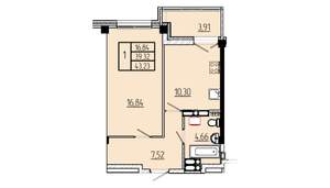 1-к квартира, вторичка, 43м2, 14/16 этаж