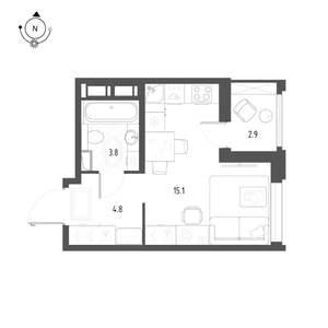Студия квартира, строящийся дом, 25м2, 12/12 этаж