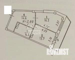 1-к квартира, вторичка, 51м2, 5/14 этаж