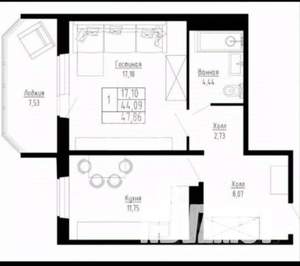 1-к квартира, вторичка, 44м2, 4/16 этаж