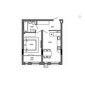 1-к квартира, строящийся дом, 38м2, 2/8 этаж