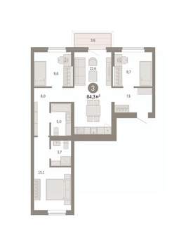 3-к квартира, вторичка, 84м2, 2/9 этаж