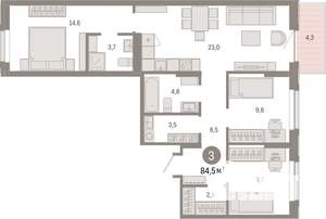 3-к квартира, вторичка, 85м2, 6/7 этаж