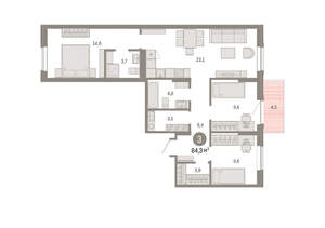 3-к квартира, вторичка, 84м2, 8/9 этаж