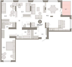 3-к квартира, вторичка, 133м2, 9/9 этаж