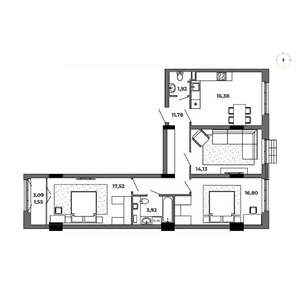 3-к квартира, строящийся дом, 84м2, 6/8 этаж