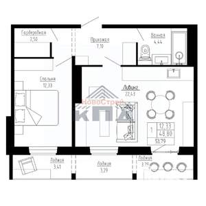 1-к квартира, строящийся дом, 54м2, 3/16 этаж