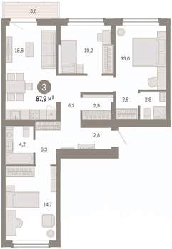 3-к квартира, вторичка, 88м2, 5/16 этаж