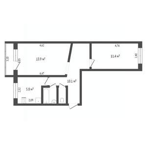 2-к квартира, вторичка, 57м2, 2/5 этаж
