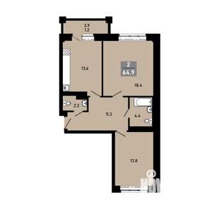 2-к квартира, строящийся дом, 63м2, 12/18 этаж