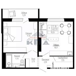 1-к квартира, строящийся дом, 51м2, 9/16 этаж