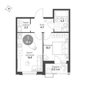 1-к квартира, вторичка, 39м2, 10/11 этаж