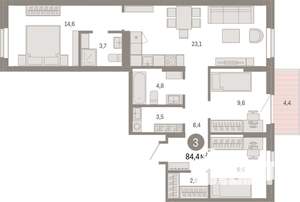 3-к квартира, вторичка, 84м2, 4/17 этаж