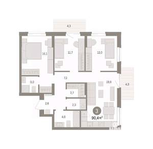 3-к квартира, вторичка, 90м2, 12/14 этаж