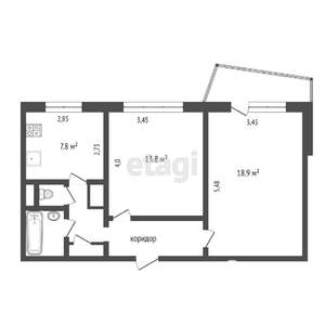 2-к квартира, вторичка, 52м2, 3/9 этаж