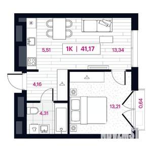 1-к квартира, строящийся дом, 41м2, 5/15 этаж