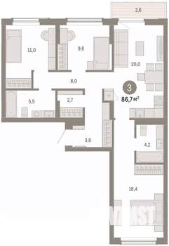 3-к квартира, вторичка, 87м2, 4/8 этаж