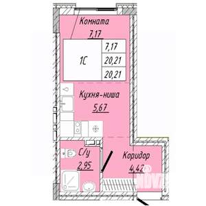 1-к квартира, строящийся дом, 20м2, 1/8 этаж