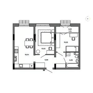 2-к квартира, строящийся дом, 58м2, 4/8 этаж