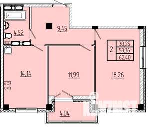 2-к квартира, строящийся дом, 62м2, 13/16 этаж
