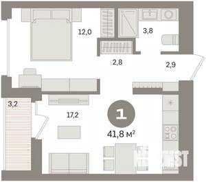 1-к квартира, вторичка, 42м2, 5/16 этаж