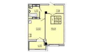 1-к квартира, вторичка, 48м2, 14/16 этаж