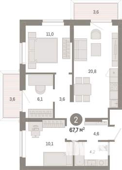 3-к квартира, вторичка, 68м2, 3/8 этаж