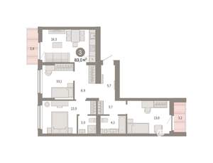 3-к квартира, вторичка, 83м2, 5/16 этаж