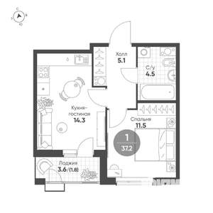 1-к квартира, вторичка, 37м2, 6/7 этаж