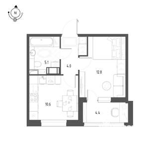 1-к квартира, вторичка, 34м2, 9/12 этаж