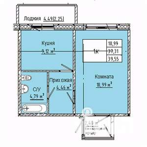 1-к квартира, строящийся дом, 40м2, 1/10 этаж