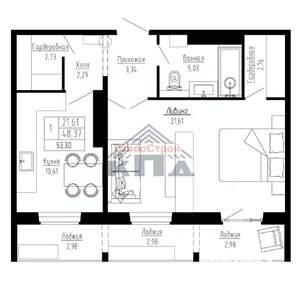 1-к квартира, строящийся дом, 53м2, 10/16 этаж