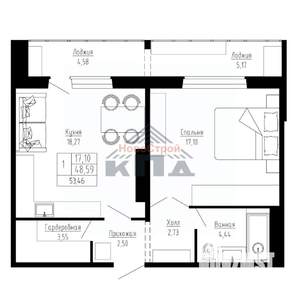 1-к квартира, строящийся дом, 53м2, 16/16 этаж