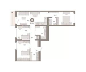 3-к квартира, вторичка, 92м2, 7/16 этаж