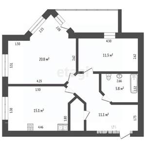 2-к квартира, вторичка, 69м2, 4/6 этаж
