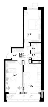 2-к квартира, строящийся дом, 64м2, 7/21 этаж
