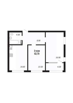 2-к квартира, строящийся дом, 63м2, 4/16 этаж