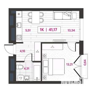1-к квартира, строящийся дом, 41м2, 11/15 этаж