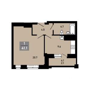 1-к квартира, строящийся дом, 39м2, 2/18 этаж