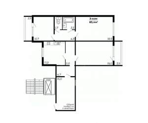 3-к квартира, вторичка, 83м2, 8/10 этаж